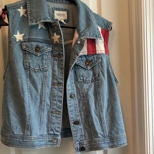 Forever 21 Blue Denim Vest with Flag Accents